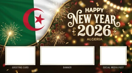 algeria happy new year 2026 poster set template with national flag colors