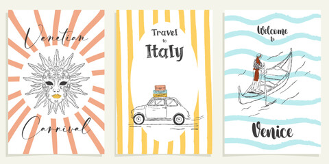 Venice carnival and Italian travel scenes in Mediterranean vintage illustration style © Viktoriia Kalganov