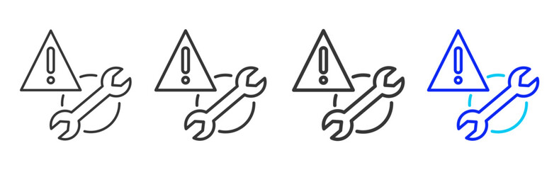 hazard maintenance icon set collection in creative outline style for industry featuring multiple thickness variations suitable for workplace standards and operational use