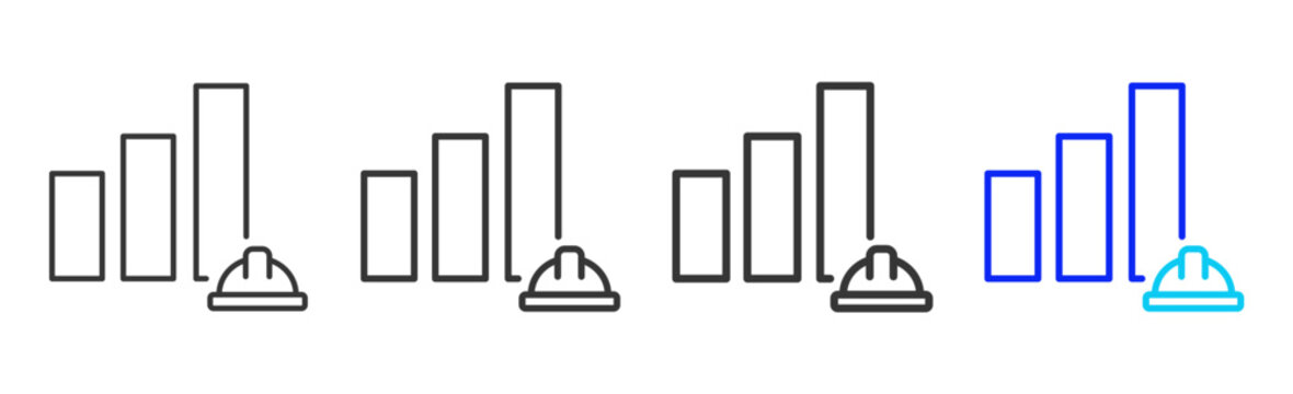 safety analytics icon set collection in creative outline style for industry featuring multiple thickness variations suitable for workplace standards and operational use