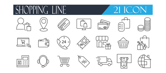 Shopping Line Icons Set &ndash; Minimal Ecommerce Retail Outline Vector Pack