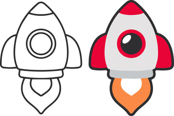 rocket icon in red and gray, cartoon style vector illustration