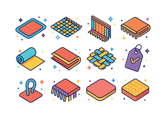 Colorful Rug Icons. Rugs and textiles. Colorful isometric vector