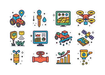 Fototapeta premium Precision Agriculture Icons. Precision Agriculture. Colorful iso