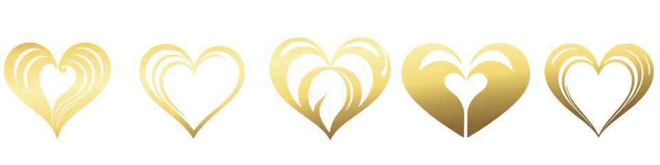 Golden Hearts Design: A collection of meticulously crafted, elegant golden heart designs, each a testament to the beauty of love and design with graceful curves and intricate details.