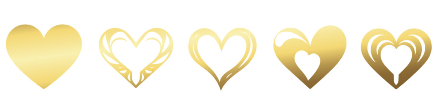 Golden Hearts Collection: A spectrum of gold hearts, each crafted with unique designs, radiates elegance and charm. perfect for symbolizing love, compassion, and precious moments.