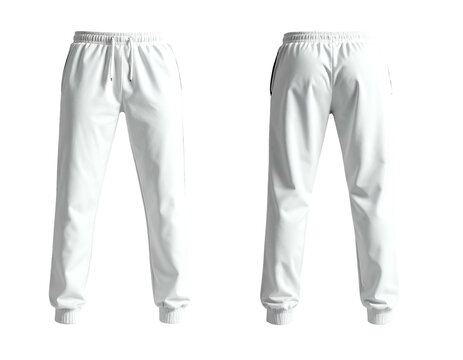 White athletic pants, front and back view