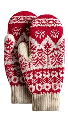knitted mittens with red heart