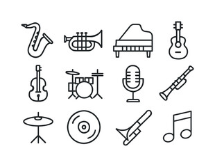 Fototapeta premium Jazz Instrument Icons. Jazz Instruments. Line icon set of Jazz I