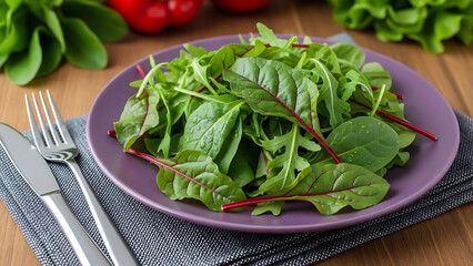 Fresh Green Salad Preparation, Healthy Eating, Kitchen, Photo, Natural Light, Close-Up View, Culinary Delight