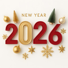 赤と金の2026年新年デザインとホワイト背景