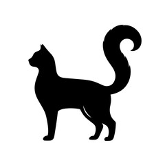  Black & white vector silhouette of a CAT on white background