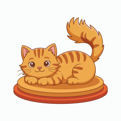 An adorable ginger cat rests cutely on a circular platform, highlighting the charm of pets and evoking feelings of comfort, joy, and playful innocence in a whimsical design.
