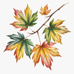 An illustration of maple leaves in vibrant autumn colors, showcasing the beauty of nature with rich gradients and a dynamic composition on a white background.