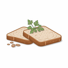 This image showcases a pair of fresh, wholesome bread slices garnished with a vibrant green herb, symbolizing freshness and culinary delight in cooking.