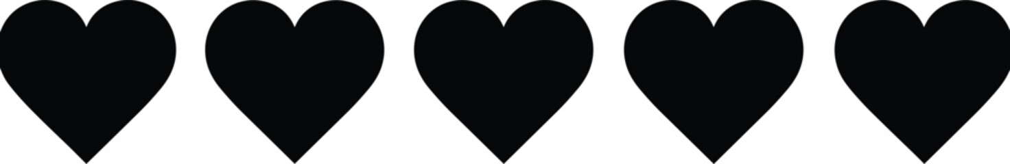 Fototapeta premium Heart silhouette icons, black love shapes, rating symbols, white background, romantic design, emotion graphic, symmetrical hearts, vector illustration