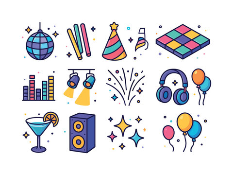 Colorful Party Icons. Party vibes. Colorful isometric vector ico