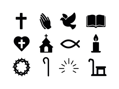 Symbols of Faith. Faith in Jesus. Solid icon set of faith in Jes