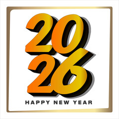 Happy New Year 2026 Greeting Card Design with Stacked 3D Gradient Typography on a isolated background