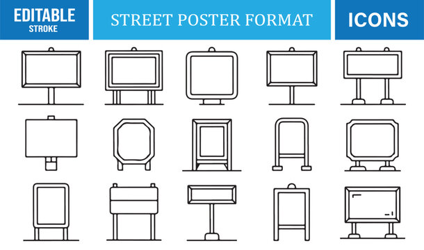 Outline street advertising icon set for urban marketing designs