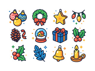 Fototapeta premium Colorful Holiday Icons. Holiday decor. Colorful isometric vector