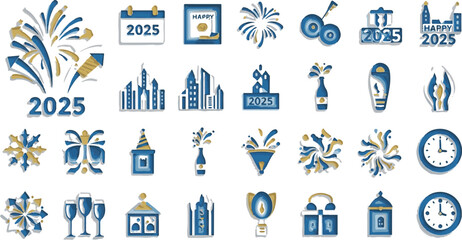 Boho New Year 2026 Celebration Vector Set - Earth Tone Abstract and Floral Icons