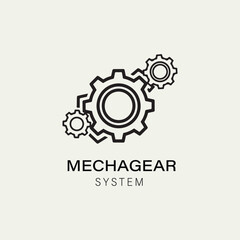 Mechagear system: minimalist interlocking gears icon for industrial and mechanical concepts