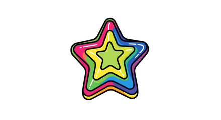 A vibrant, abstract layered star with a playful, colorful design.