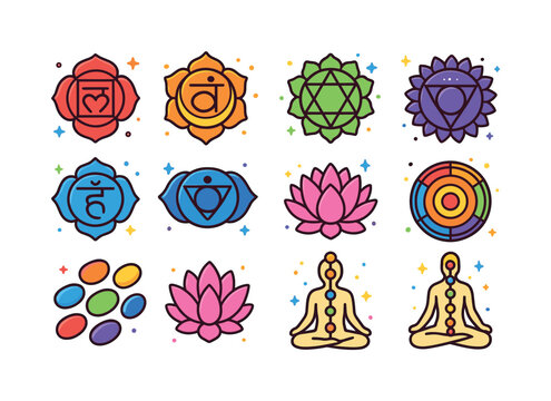 Colorful Chakra Icons. chakra system. Colorful isometric vector