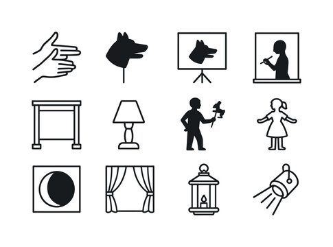 Shadow Theater Icons. Shadow Theater. Line icon set of Shadow Th