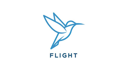 Minimalist blue hummingbird in flight with the word FLIGHT