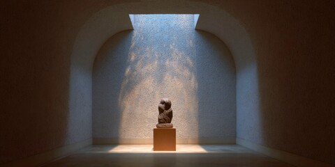 Clay sculpture in arched alcove with skylight