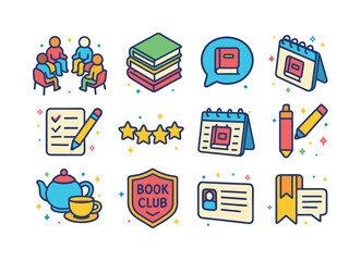 Colorful Book Club Icons. Book club. Colorful isometric vector i