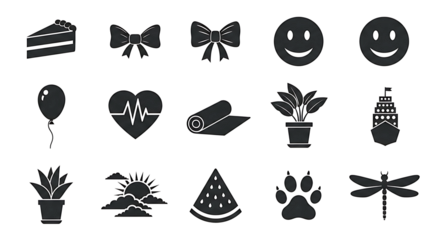 Collection of black icons on white background