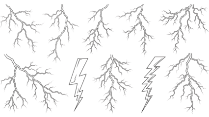 Collection of lightning and thunderbolt symbols