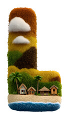 Tropical Island Letter L with Sandy Beach and Brown Mountains