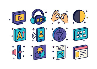 Colorful Accessibility Icons. Multimedia accessibility. Colorful