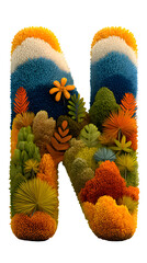 Letter N Floral Arrangement Lush Botanical Design on Transparent Background