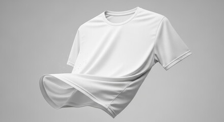 Clean White Performance T shirt in Dynamic Motion Against Gray Backdrop