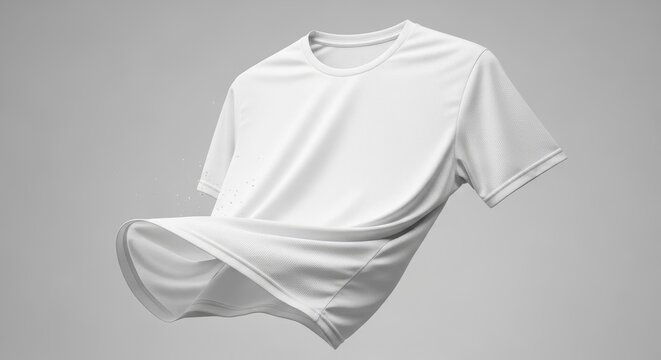 Clean White Performance T shirt in Dynamic Motion Against Gray Backdrop
