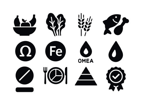 Prenatal Nutrition Icons. Prenatal nutrition. Solid icon set of