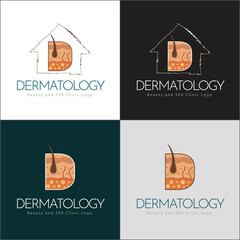 Dermatology skin care clinic and medicine letter D logo set beauty design template