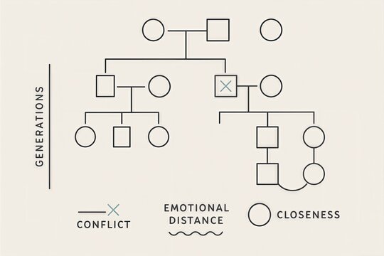 Exploring Family Dynamics Through Generational Conflict and Emotional Distance Visual Representation of Relationships and Boundaries in Kinship and Connection