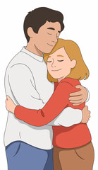 This illustration captures a heartfelt moment of two individuals embracing, conveying warmth, affection, and the deep human connection that nurtures joy and support.