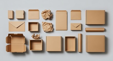 Obraz premium Assortment of various size, shape, and dimension recycled cardboard packaging
