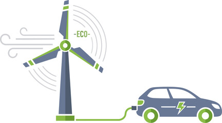 vibrant illustration showcases clean energy - a wind turbine powering an electric car  It-s a modern eco-friendly design promoting sustainable solutions Perfect for business and environmental themes