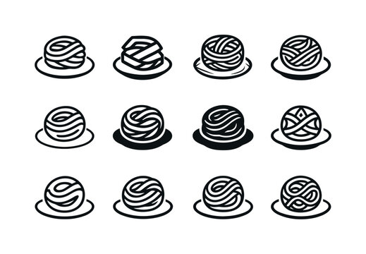 Pasta Logo Variations. Plate of pasta. Icon set. Set Logo of pla