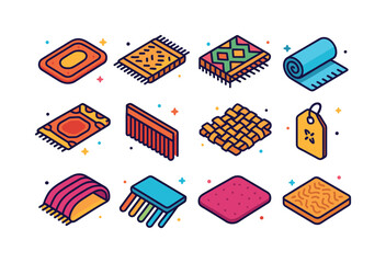 Colorful Rug Icons. Rugs and textiles. Colorful isometric vector