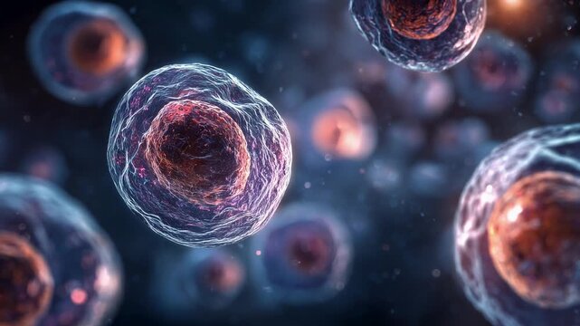 Futuristic Digital Rendering of Rotating DNA Double Helix Structure / Scientific and Biotechnology Background Concept