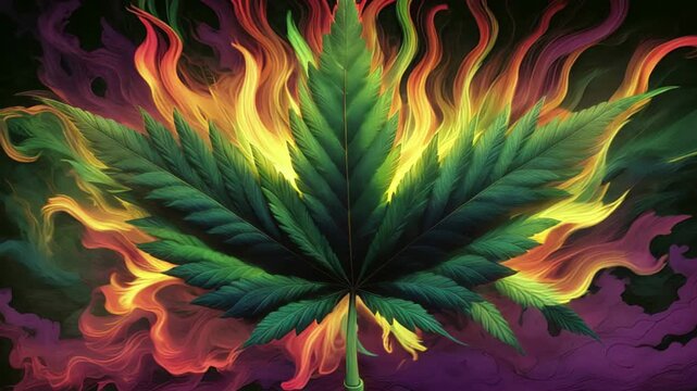 Marijuana Leaf Cannabis Animation psychedelic glowing Evolving Seamless Loop 4k